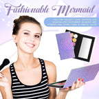2 Pieces Magnetic Palette Mermaid Empty Palette with Mirror and 36 Pcs Adhesive Metal Empty Palette Stickers Large Mermaid Makeup Empty Palette for Eyeshadow Lipstick Blush Powder