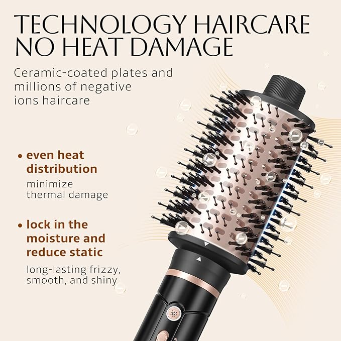 slopehill Hair Dryer Brush Blow Dryer, 6X High Speed Hot Air Blowout Brush with 2 Interchangeable Oval Brushes,1600W & 100000RPM Fast Drying, Straightening,Volumizing&Curling Hair,8 Modes Less Frizzy