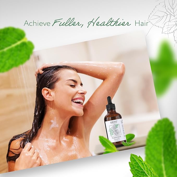 HBNO California Bottled Peppermint Essential Oil 4 fl oz (120ml) - Premium Grade Natural Peppermint Oil for Hair, Skin & Scalp Care - Ideal for Masage, Diffusers & Aromatherapy - with Glass Dropper