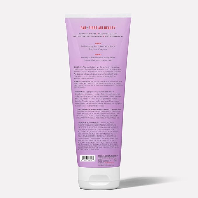 First Aid Beauty - KP Bump Eraser Body Scrub with 10% AHA, Keratosis Pilaris Skin Exfoliator with Glycolic and Lactic acids, Helps Reduce Chicken Bumps, Safe for Sensitive Skin, 2 oz