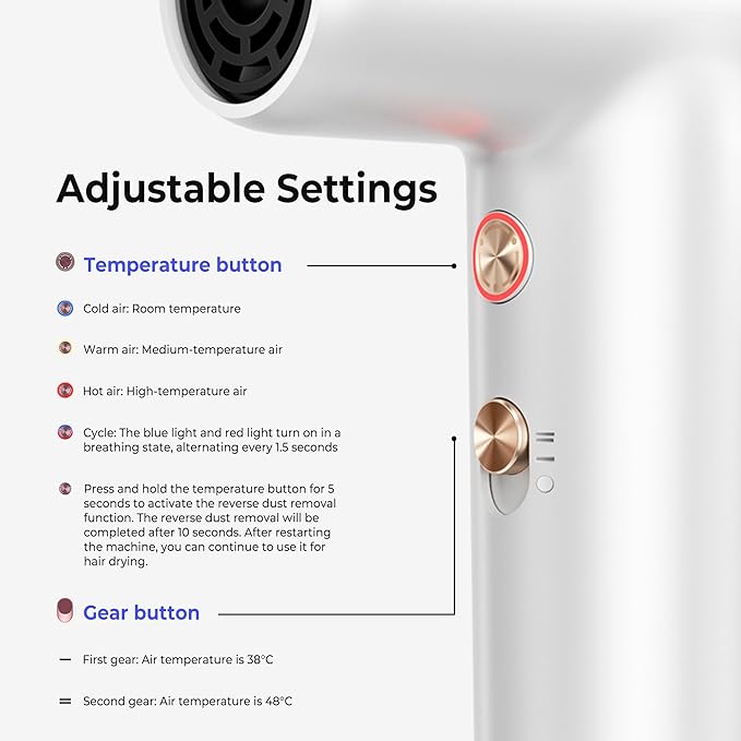 Mini Hair Dryer, 4-Temp High Speed Ionic Hair Dryer, 2-Speed Lightweight Portable Small Hair Dryers, 110,000 RPM Hair Blow Dryer Travel Blow Dryer with Self-Cleaning Styler & Advanced Protection