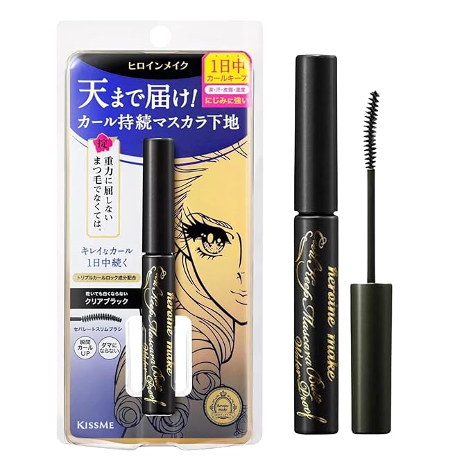 HEROINE MAKE by KISSME Mascara Base for Curl, Volume and Length, Clear MASCARA Primer with Argan Oil, Camellia Oil & Squalane, Transparent Type, Ideal Alone or Under Mascara, Made in Japan, CLEAR 1 EA