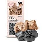 Kitsch Satin Scrunchies for Women - No Crease Hair Ties for Girls | Big Scrunchies for All Hair Types and Textures, Perfect for Day or Night | Ideal Gifts for Women - 2 Pcs, Charcoal and Gold