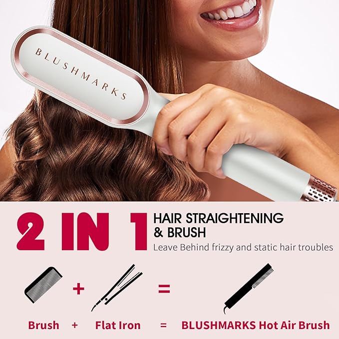 Hair Straightening Brush, Upgraded Negative Ionic Straightener Comb and Blow Dryer 2 in 1 for Women and Girl, 3 Optional Mode, Hot Air & Cold Air and Straighten & Curl Hair, Idea Gift