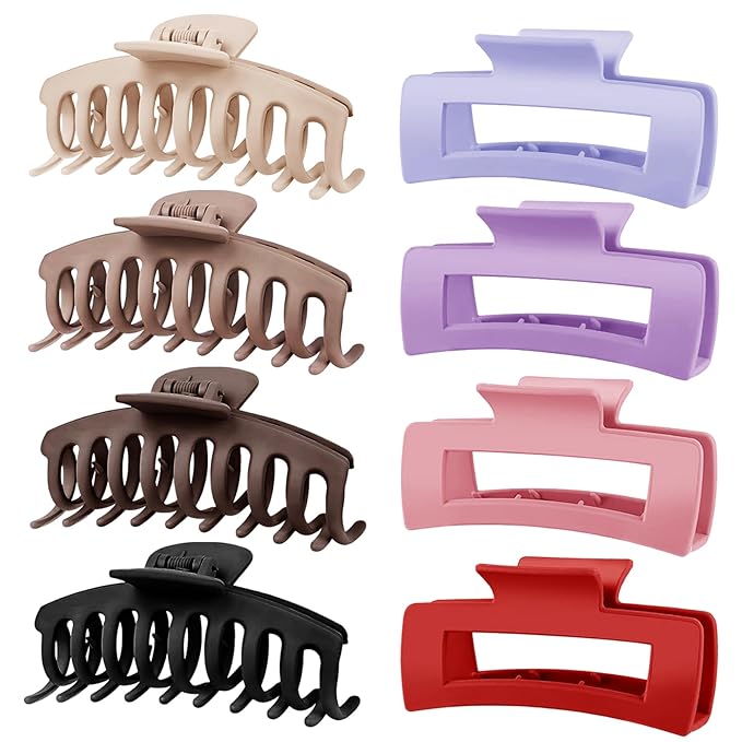 TOCESS 8 Pack Jumbo Hair Claw Clips for Women, Big 4.33 Inch Matte Finish Claw Clips, Durable Non-Slip Rectangle Claw Set for All Girls Hair Types like Thick, Thin, Wavy, or Straight Hair