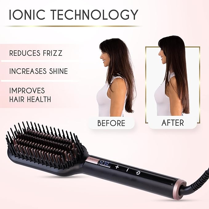 ELLA BELLA® Hair Straightening Brush • Heated Straightener Brush Comb • Straightens in 1 Pass • Ionic Technology for Healthier Hair • Suitable for All Types