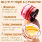 2 PCS Lip Balm Honey Pot, Honey & Strawberry Lip Sleeping Mask Vitamin E & Moisturizing Propolis Lip Balm with Stick, Prevention Dry and Cracked Lip Scrubs Exfoliator Lip Wrinkle