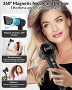 Hair Dryer,Travel Hair Dryer with Diffuser,110000 RPM High Speed Ionic Blow Dryer,Temperature Display,Low Noise&Lightweight Blow Dryer,Fast-Drying,No Heat Damage,Suitable for All Hairstyles(Black)