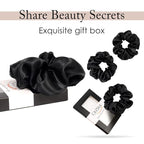 OLESILK 3 Count, 100% Mulberry Silk Scrunchies for Women, Silk Hair Ties for Curly Hair, Pink, Black, Navy, 19MM, 6A Grade, Hair Accessories