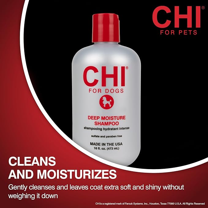 CHI for Dogs Deep Moisture Shampoo - Best Hydrating Formula for Dry Skin - Moisturizing Dog Wash with Soothing Ingredients - Paraben and Sulfate Free - Made in USA, 16 Fl Oz