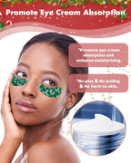 2 Pairs Reusable Under Eye Wrinkle Patches Silicone Mask, Plump Fine Lines & Wrinkles, with Metal Eye Cream Applicator, Tin Case, Christmas Green