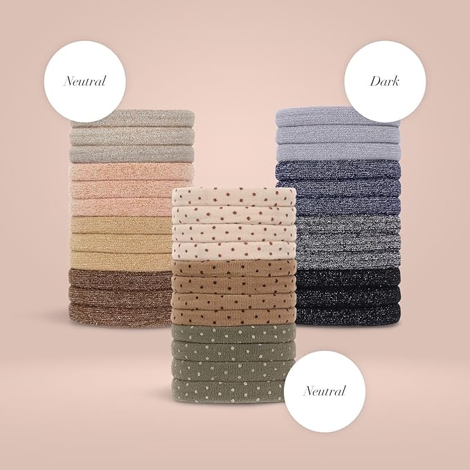 Kitsch Hair Ties No Damage - Strong, Stretchy Hair Bands | Soft Nylon with Glitter Ponytail Holders, Snag-Free Rubber Bands, Perfect for Updos & Braids | Ideal Gifts for Women - Neutral, 12pcs