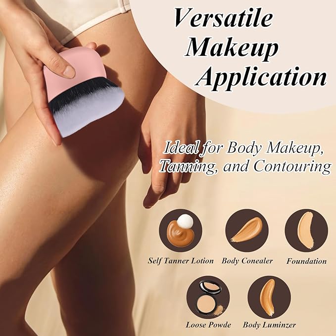 75MM Extra Large Self Tanner Kabuki Makeup Brush – Ultra Soft Dense Vegan Bristles for Body Makeup, Bronzer & Foundation–Applies Tanning Mousse, Lotion & Self Tanner–Pink, Wet & Dry