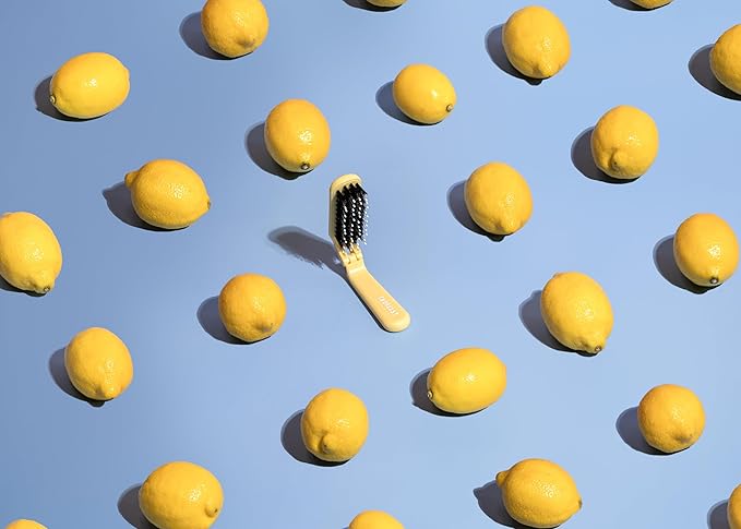 Uffy MiniPop Travel Hair Brush – Mini Folding Boar Bristles for Women, Men & Kids | Kid-Friendly Compact Comb for Wet & Dry Hair, Curly or Straight | Pocket-Size Detangler – Lemonade