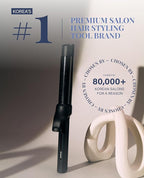 GLAMPALM Curling Iron 1 1/4" - Long Barrel Ceramic Hair Curler for Women, Korea's No.1 Salon Hot Tool, 5 Temps & 30s Heat-up, 3D Swivel Cord & Dual Voltage, Black (GP628)