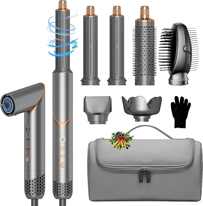 6 in 1 Hair Dryer Brush, Powerful Blow Dryer Brush Air Curler Air Curling Wrap Styler, Blow Dryer Diffuser Ionic Hot Air Brush Fast Dry, Straight,Curl, Blow dryers Brush for Hair, Travel Bag 100-120V