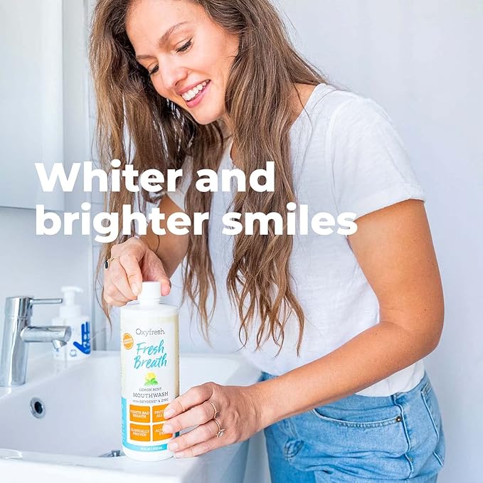 Oxyfresh Lemon Mint Fresh Breath Mouthwash – Bad Breath Treatment – SLS & Fluoride Free – Alcohol Free, Gentle Nonburning with Xylitol & Essential Oils – 16 Fl Oz (Pack of 3)