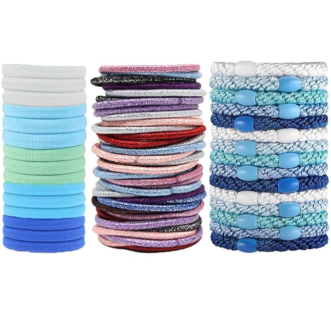 Hair Ties for girls 3 popular styles Hair Elastics hair accessories (15pcs No Damage Hair Ties 50pcs High Elastic Ties 15pcs Ponytail Holders) Pain-free No Crease multiple colors for all hair types
