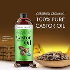 Natural Riches Organic Castor Oil - Cold Pressed, USDA Certified for Hair Growth, Thicker Eyelashes, Eyebrows - Moisturizes Dry Skin and Hair, Helps with Dandruff - Hexane-Free, 16 fl. oz.