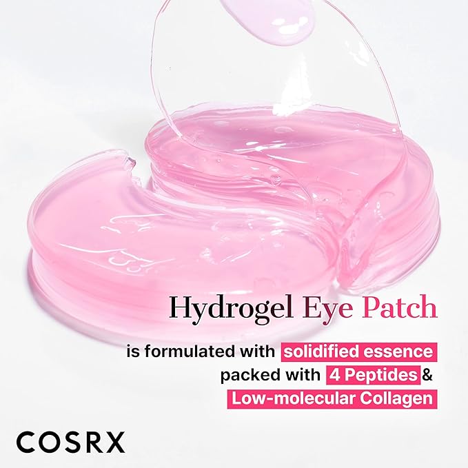 COSRX Pink Peptides Collagen Hydrogel Eye Patch for Puffy Eyes and Dark Circles, Under Eye Mask, 60 Under Eye Patches, Korean Skin Care - Stocking stuffers for women