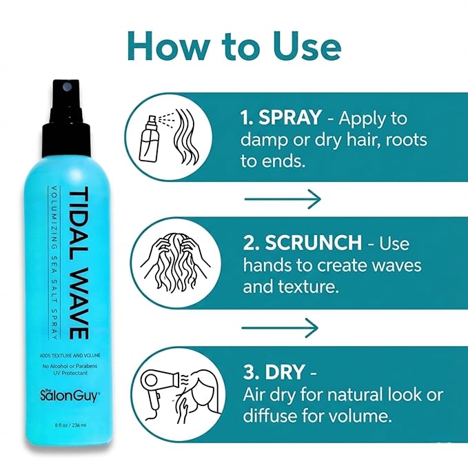 THESALONGUY Tidal Wave Sea Salt Hair Spray – Professional Volume & Texture Spray for Beach Waves | Matte Finish Texturizer, Light Hold Mist for Men & Women | Alcohol-Free, 8 oz
