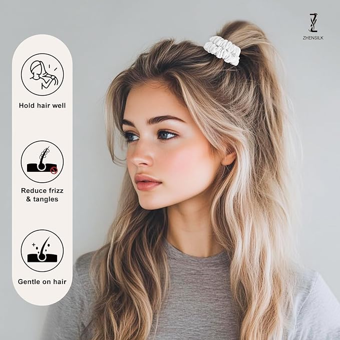 8Pcs Silk Scrunchies Hair Ties for Women & Girls, Mulberry Silk Scrunchies No-Damage Thin Satin Ponytail Holders for Hair Care