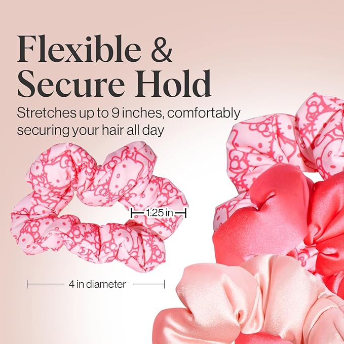 Hello Kitty x Kitsch Matte Satin Scrunchies for Women - No Crease Hair Ties No Damage | Scrunchies for All Hair Types | Stylish & Comfortable, For Ponytails & Buns | Ideal Gifts for Women - 3pcs