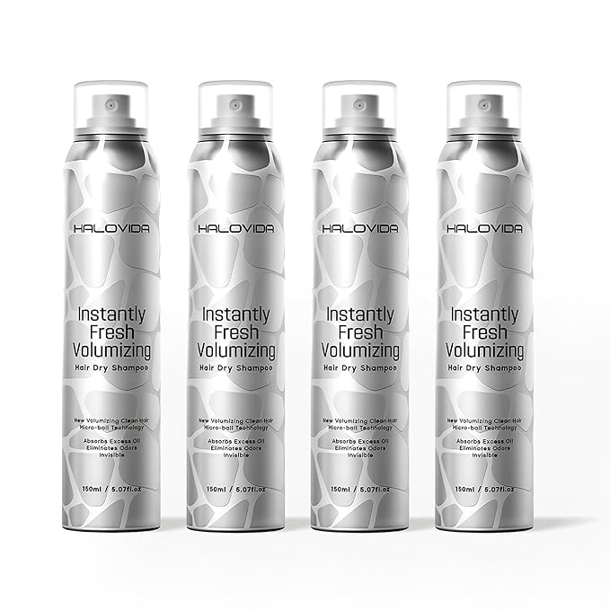HALOVIDA Dry Shampoo for Women, Dry Shampoo Spray for Dark Hair Leaves No White Residue, Absorb Oils, Volumizing & Refresh Hair for 72 Hours, 5.07 Fl Oz (Pack of 4)