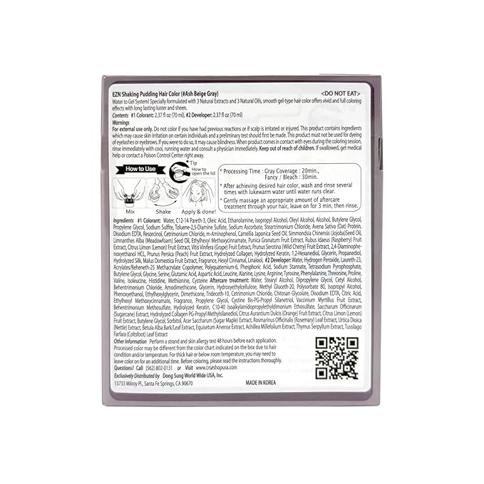 eZn Pudding Hair Dye, Ammonia-Free, Semi-Permanent DIY Korean Hair Dye Color with Keratin, Odorless Gentle for Sensitive Skin No Skin Irritation (Ash Beige Gray)