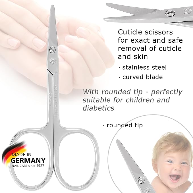 3 Swords Germany - brand quality STAINLESS STEEL CURVED CUTICLE SCISSORS (1 PIECE) with round tips for DIABETICS - manicure pedicure - nail care by 3 Swords - Made in Germany