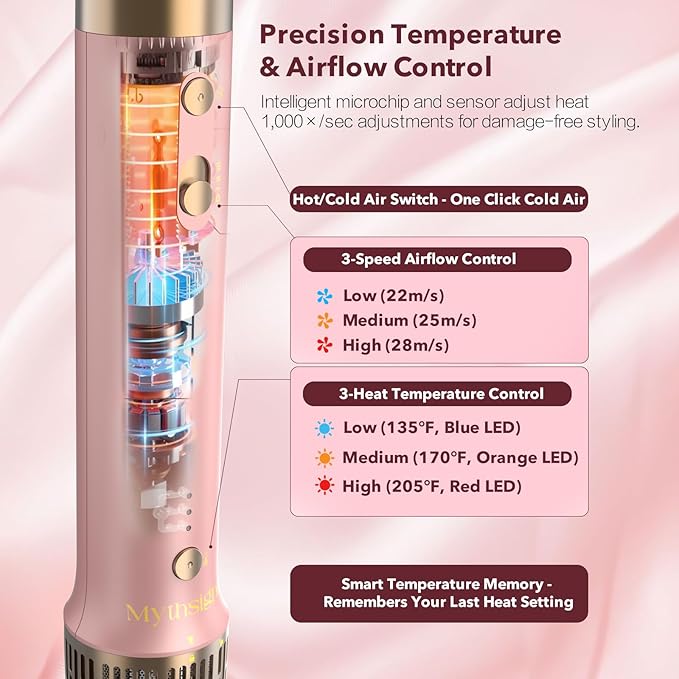 StyleVibe 8-in-1 Air Styler, Hair Dryer & Blow Dryer Brush with Travel Case - Auto Wrap Curls (L/R), Fast Drying, Thermal Round Brush for Smooth Blowouts & Frizz-Free Volume, No Heat Damage