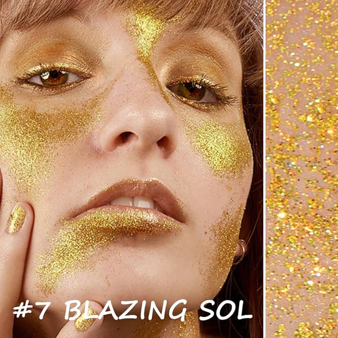 Roll-on Face Body Glitter Gel for Women Kids, Holographic Chameleon Color Glitter Gel Long Lasting Shimmer Makeup for Singer Concerts Music Festival Halloween Rave Accessories (#7 Blazing Sol)