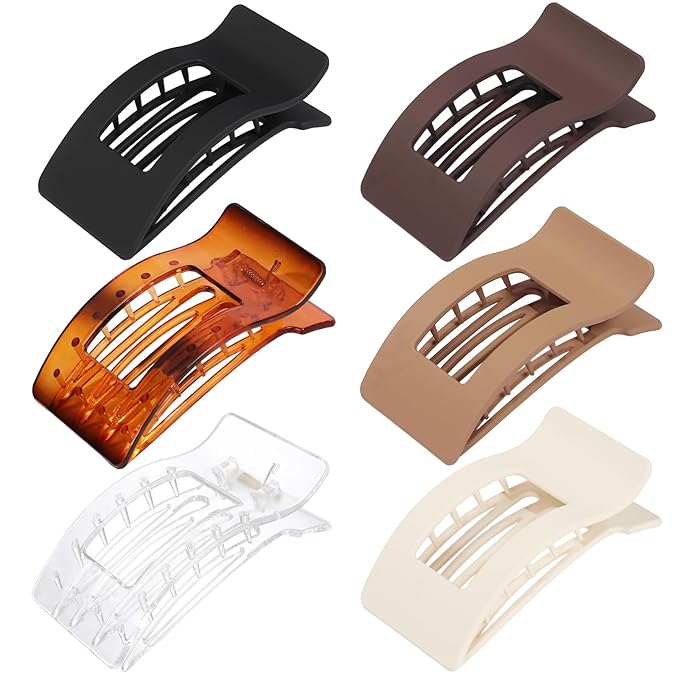 French Flat Hair Clips for Women 6pcs Hair Claw Clips for Thick or Thin Hair Matte Claw Clips for Girls Barrettes Non-Slip Strong Hold Hair Accessories for Women (Transparent)