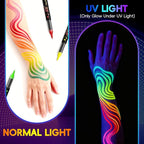 8-color luminous body painting, UV neon face painting pen, luminous face painting kit, washable skin tattoo pen, Halloween party makeup (8 colors)