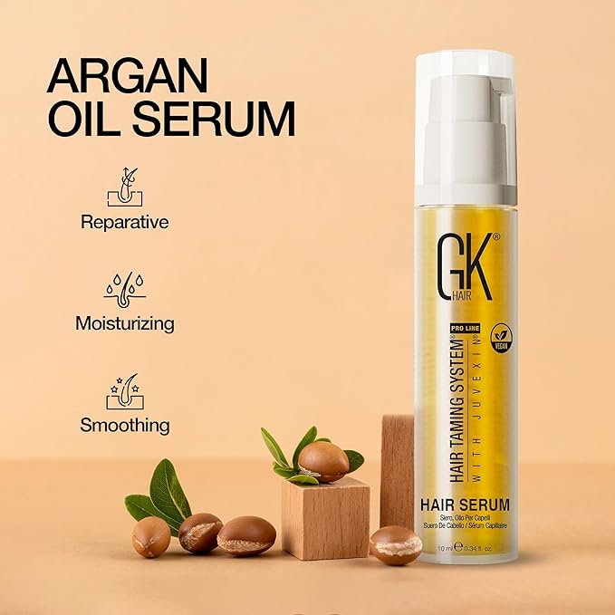 GK HAIR Oil Travel size -Argan oil For Frizz Control Upto 72 hours- Adds Shine and Smooths Split Ends- Paraben, Phthalate and Sulfate Free Daily Hair Care (0.34 oz)
