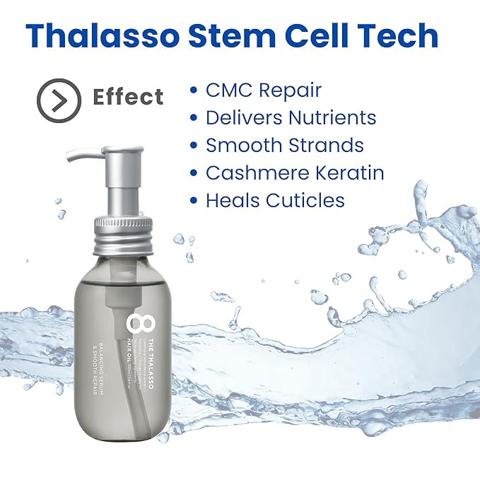 8 THE THALASSO Natural Hair Oil for Normal to Oily Hair Women & Men, Hair Care for Scalp with Stem Cells & Deep Ocean Water, Hair Detangler from Japan, Sulfate & Paraben Free, SMOOTH, 3.38 Fl Oz