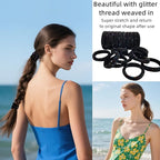 Large Stretch Thick Hair Ties for All Hair Types Seamless Glitter Hair Ponies Elastics Ponytail Holders Hair Scrunchies for Thick Hair Hair Accessories Women Girls 20-Pack