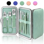 BLESWIN 10-Piece Nail Clipper Manicure Set, Professional Small Nail Care Kit , Nail Clipper Set for Women Men, Ladies Compact Manicure Tools in Case Green Leather Nail Care Gift Set.