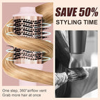 Big Size 1200W Dual Voltage Hot Air Brush Dryer, 110-240V 4 in 1 Ionic Blowout Hair Dryer Brush & Styler Volumizer with 75MM Oval Titanium Barrel for Long & Thick Hair