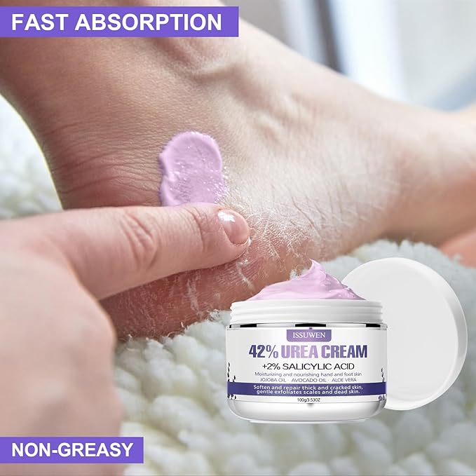 2 Packs Urea Cream 42% Plus Salicylic Acid 2%, 7.06Oz Lavender Foot Cream for Dry Cracked Heels Treatment Knees Elbows Hands Repair Treatment, Callus Remover for Feet, Foot Lotion for Dry Cracked Feet