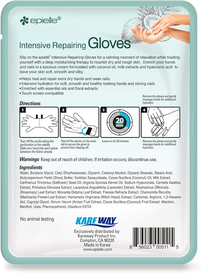 Epielle Intensive Repairing Hand & Foot Masks, Restore and Moisturize Dry, Cracked Skin, Self Care Gifts for Women, Spa Kit, Stocking Stuffers, 6 Moisturizing Gloves & 6 Moisturizing Socks