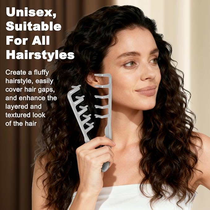 Texture Comb, Voluminous Wide Toothed Hair Comb, Wide & Fine-Toothed Dual-Purpose SetBangs Seam Grooming Accessory for Women and Men, ABS plastic with textured grip(1 SET)