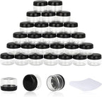 200PCS 5 Gram Sample Containers, 5ml Empty Jars with Lids, Small Cosmetic Containers, Mini Sample Jars with 16PCS Mini Spatulas for Make Up, Oils, Lotion, Powder, Paint, Jewelry, Lip Balms(Black Lid)