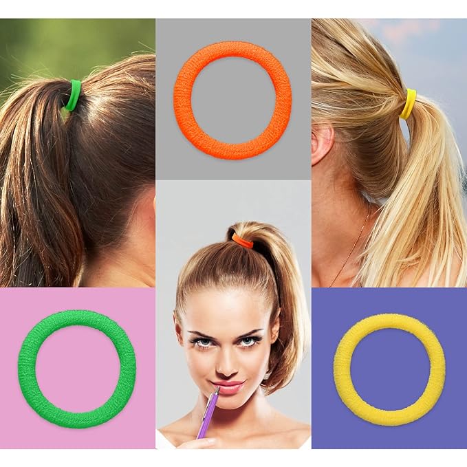 Hair Ties for Women And Kids, 100PCS Seamless Thick Cotton Hair Band, Elastic Baby Hair Ties No Damage Ponytail Holder, Rainbow (Set6)
