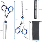 Hair Cutting Scissors Shears Set, ekuci Professional Home Haircutting Scissors Thinning Shears Kit with Free Comb and Storage Bag for Men Women Home Salon Barber Cut Kit (Silver)
