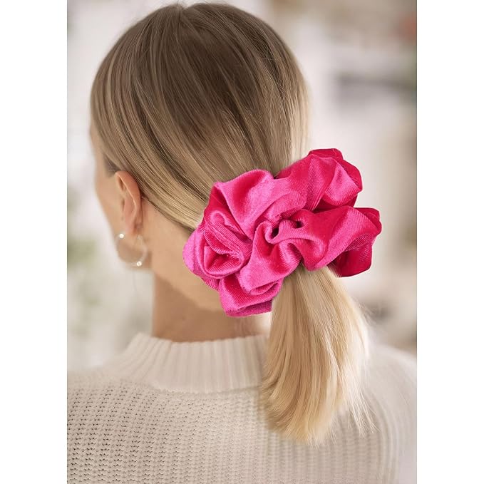 CEELGON Shocking Pink Big Velvet Scrunchie 6.5 Inches Jumbo Scrunchies Hair Ties Oversized Ponytail Holder for Thick Curly Hair Extra Large Hair Accessories for Women (Shocking Pink)