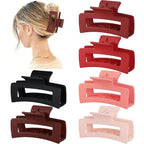 3.5 Inch Medium Hair Claw Clips 6 Pack Hair Clips for Women Square Rectangle Claw for Hair Banana Jaw Clips Hair Accessories for Girls -Red