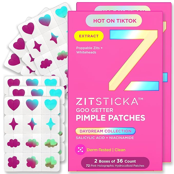 ZitSticka Pimple Patches Cute for Face, Holographic Zit Patches, Goo Getter Hydrocolloid Blemish Patches, Gifts for Teens, Teen Girl Gifts Trendy Stuff (DreamHolo Collection 72ct)
