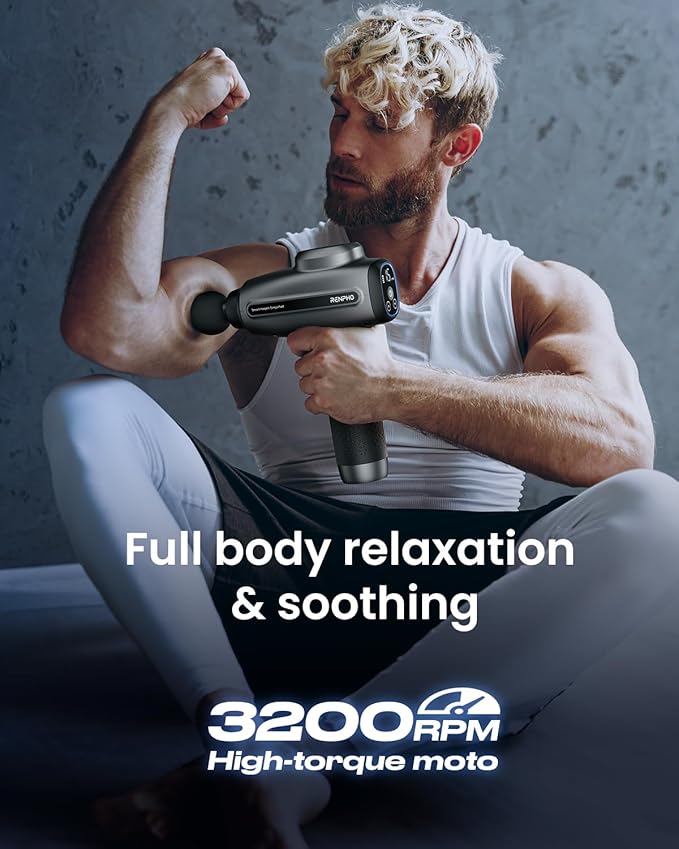 RENPHO Massage Gun Deep Tissue, Percussion Muscle Massage Gun for Athletes Men Women, Valentine's Day Gifts, Electric Handheld Massager Gun for Pain Relief Relax 6 Massage Head, Gray