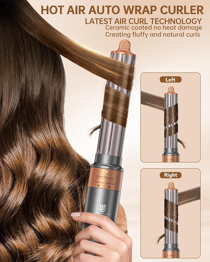 Hot Air Brush Hair Styler, 6 in 1 Hair Dryer Brush Auto Wrap Curlers Frizz-Free Styling Tool for All Hair Types Fast Drying, Curling, Smoothing, Volumizing & Straightening with Travel Storage Case